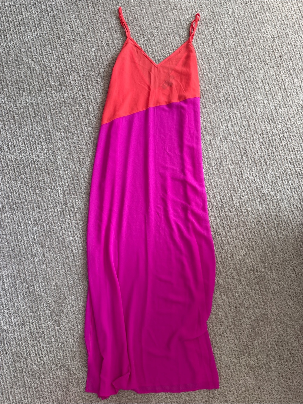 Lulu's Coral and Fuchsia Colorblock Maxi Dress